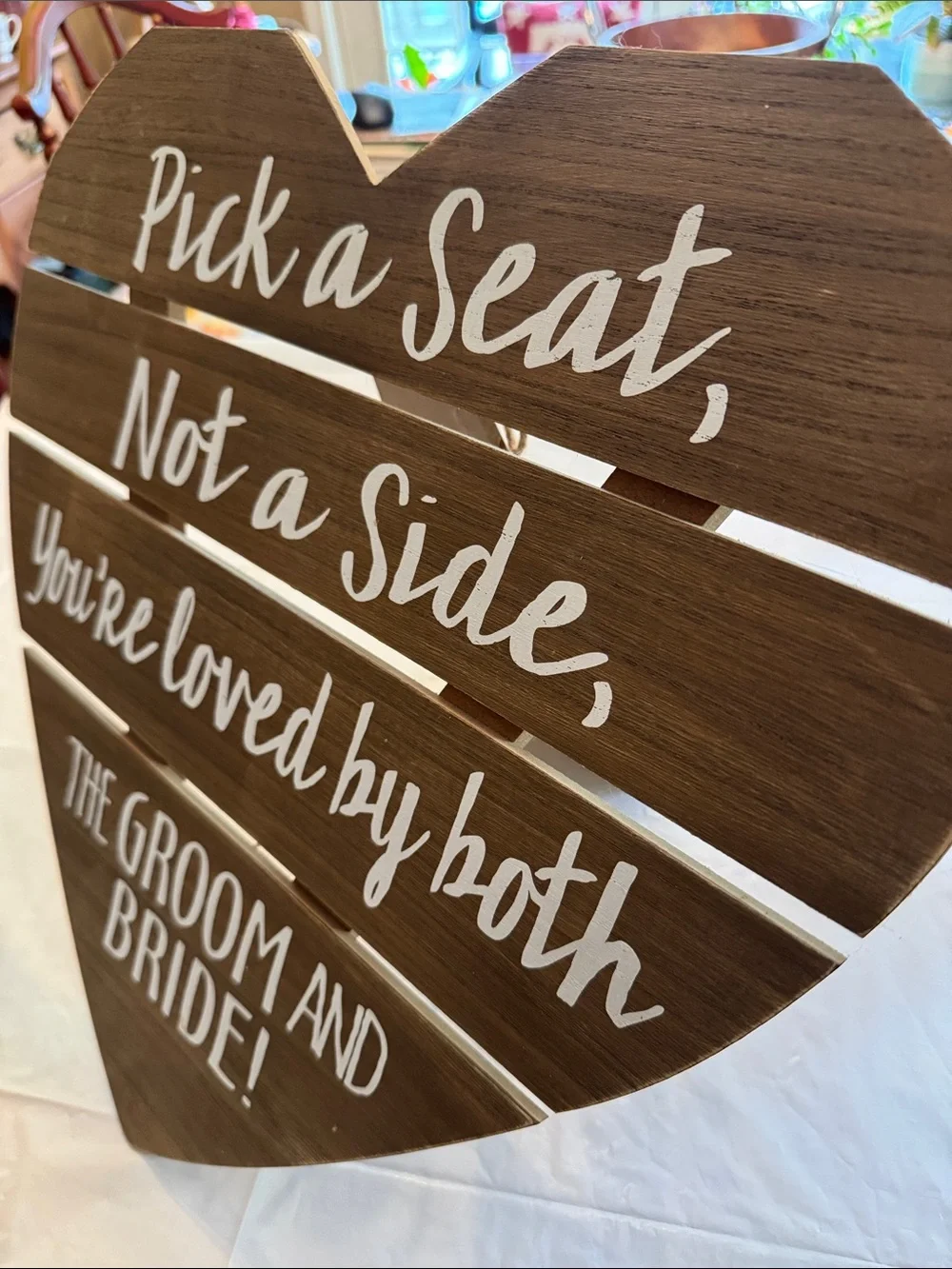 Wooden Brown Heart Wall Sign with White Script - Wedding Aisle Decor